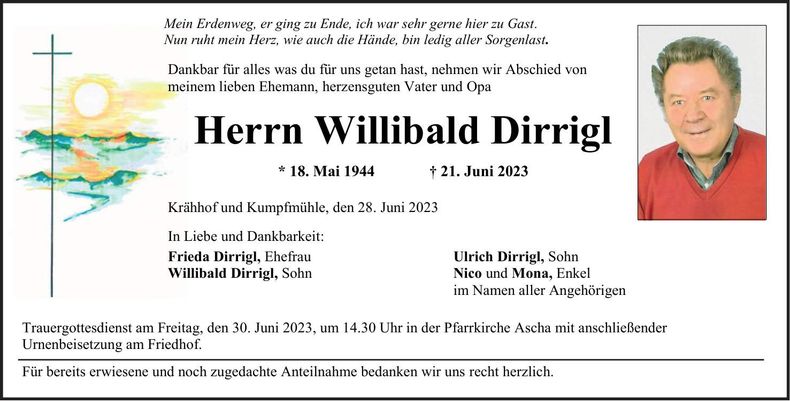 Traueranzeige Willibald Dirrigl