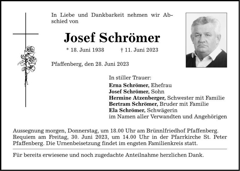 Traueranzeige Josef Schrömer