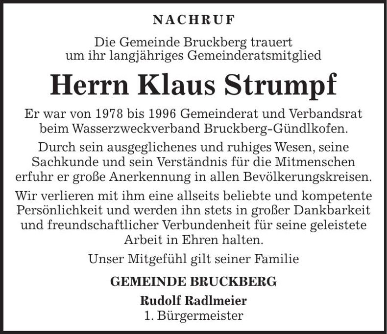 Traueranzeige Klaus Strumpf