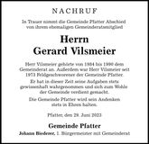Traueranzeige Gerad Vilsmeier