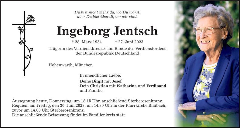 Traueranzeige Ingeborg Jentsch
