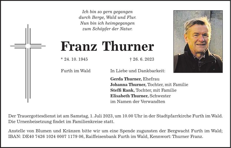 Traueranzeige Franz Thurner
