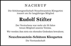 Traueranzeige Rudolf Stifter