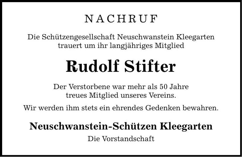 Traueranzeige Rudolf Stifter