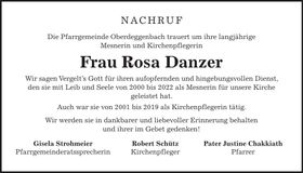 Traueranzeige Rosa Danzer