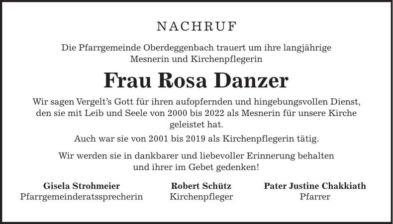 Traueranzeige Rosa Danzer