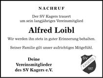 Traueranzeige Alfred Loibl