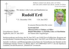 Traueranzeige Rudolf Ertl