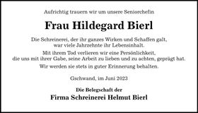 Traueranzeige Hildegard Bierl
