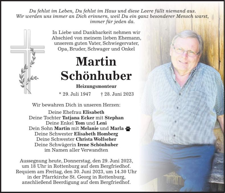Traueranzeige Martin Schönhuber