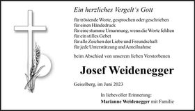 Traueranzeige Josef Weidenegger
