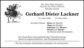 Traueranzeige Dieter Lackner
