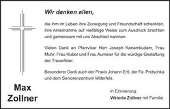 Traueranzeige Max Zollner