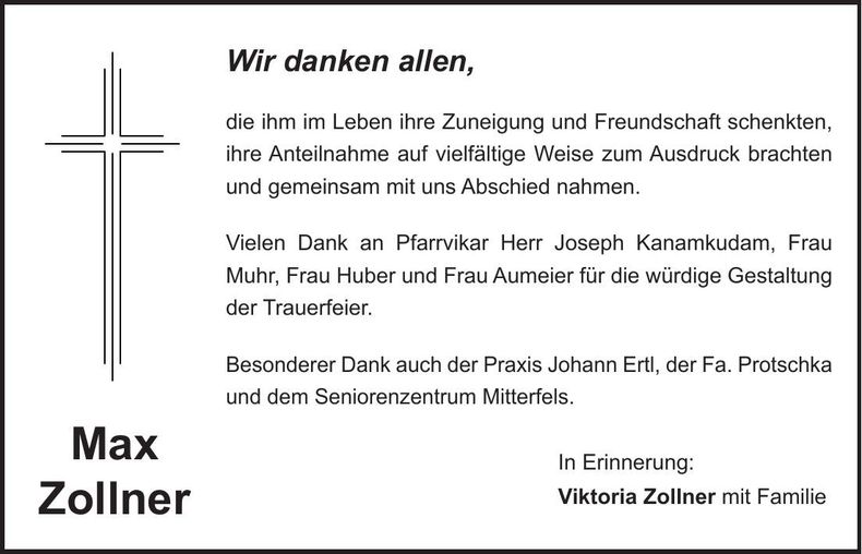 Traueranzeige Max Zollner