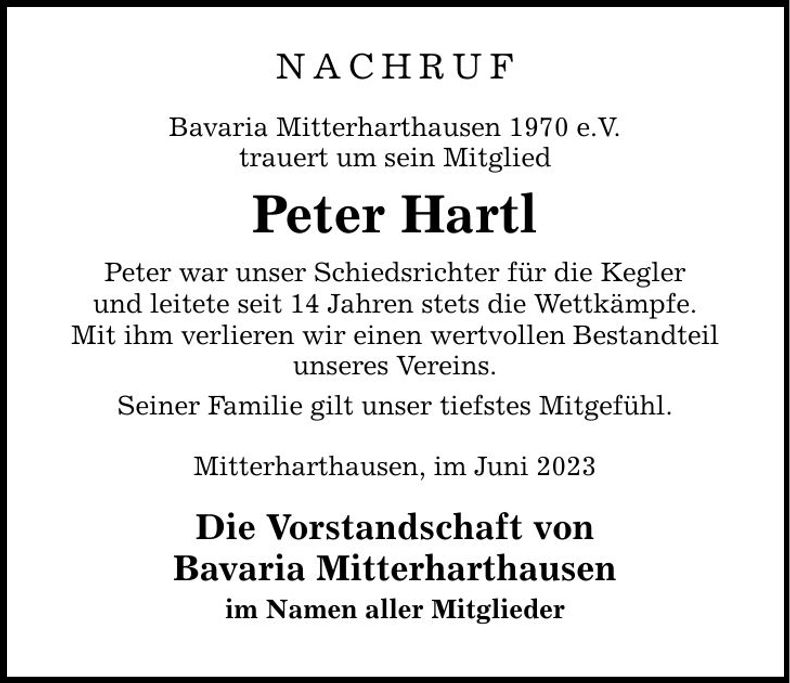 Traueranzeige Peter Hartl