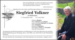 Traueranzeige Siegfried Volkner