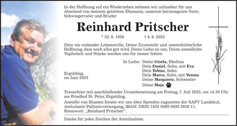 Traueranzeige Reinhard Pritscher