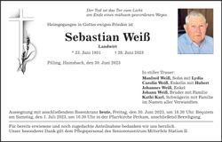 Traueranzeige Sebastian Weiß