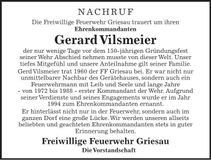 Traueranzeige Gerard Vilsmeier