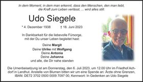 Traueranzeige Udo Siegele