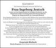 Traueranzeige Ingeborg Jentsch