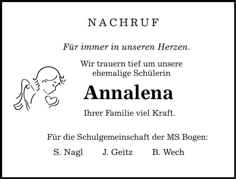 Traueranzeige Annalena Bugl
