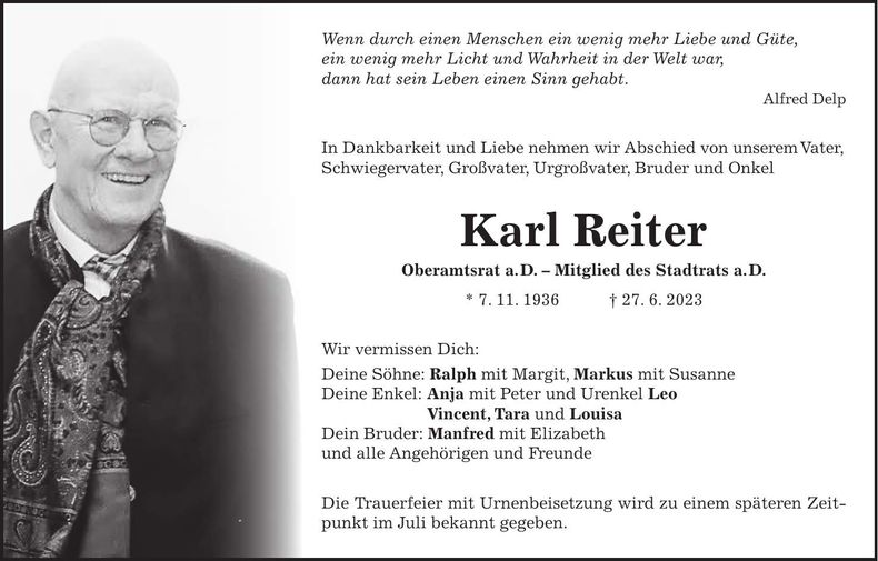 Traueranzeige Karl Reiter
