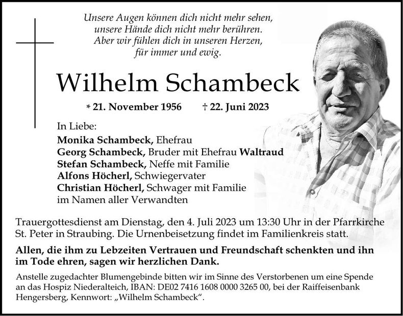 Traueranzeige Wilhelm Schambeck