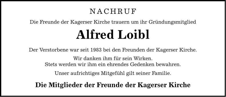 Traueranzeige Alfred Loibl
