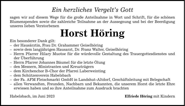 Traueranzeige Horst Höring
