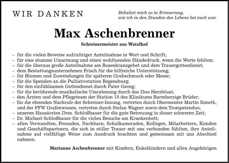 Traueranzeige Max Aschenbrenner
