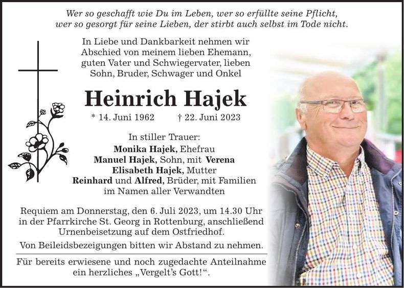 Traueranzeige Heinrich Hajek