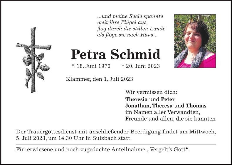 Traueranzeige Petra Schmid