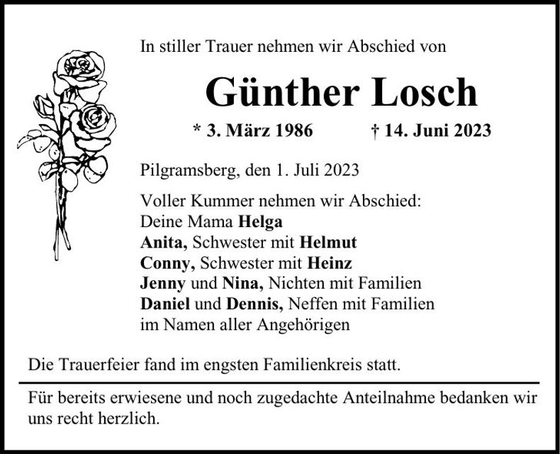 Traueranzeige Günther Losch