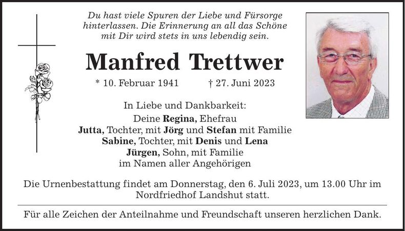 Traueranzeige Manfred Trettwer