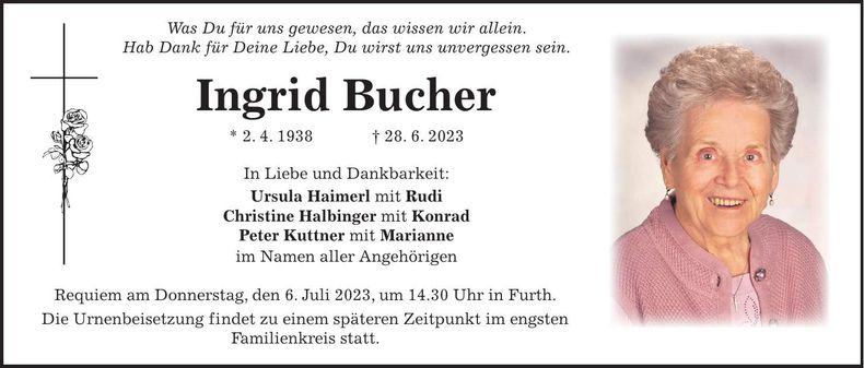 Traueranzeige Ingrid Bucher