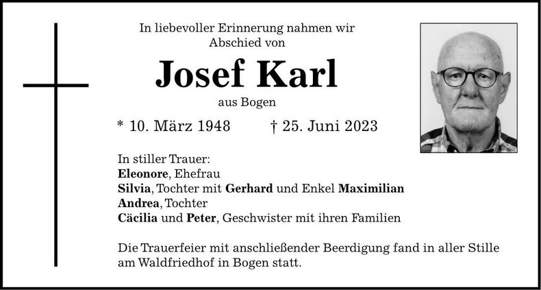 Traueranzeige Josef Karl