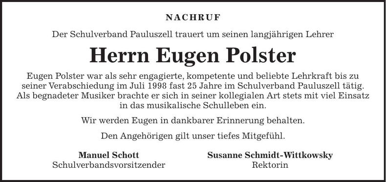 Traueranzeige Eugen Polster