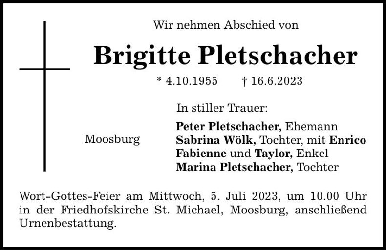 Traueranzeige Brigitte Pletschacher