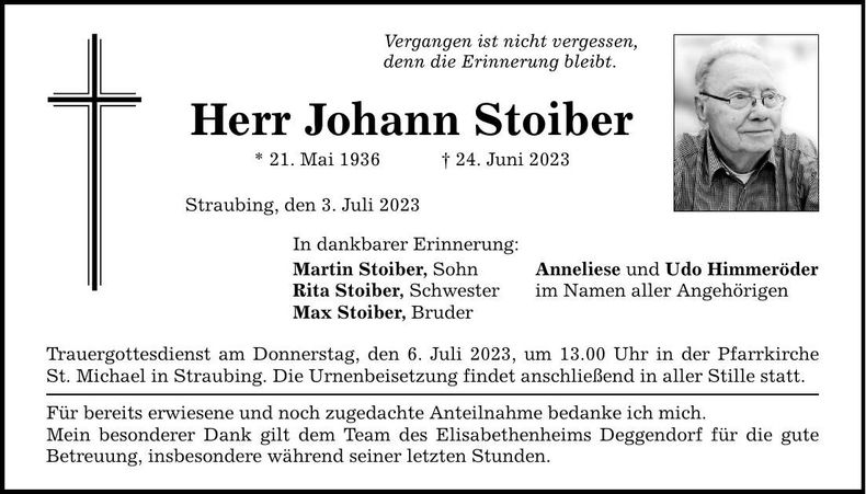 Traueranzeige Johann Stoiber
