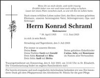 Traueranzeige Konrad Schraml