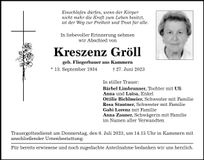 Traueranzeige Kreszenz Gröll