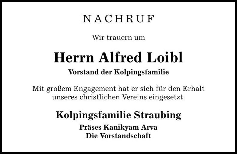 Traueranzeige Alfred Loibl