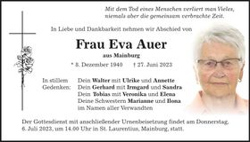 Traueranzeige Eva Auer
