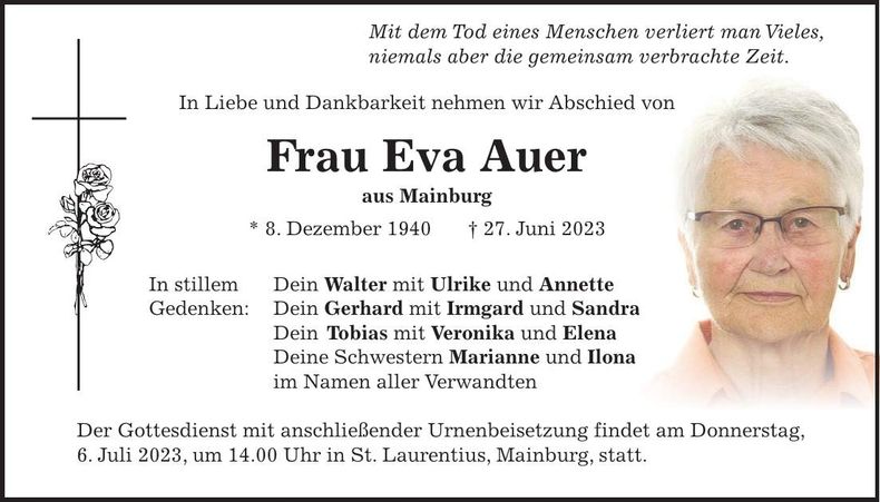 Traueranzeige Eva Auer