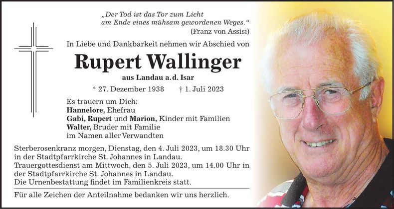 Traueranzeige Rupert Wallinger