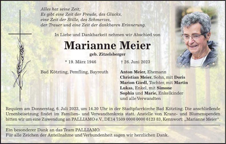 Traueranzeige Marianne Meier
