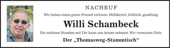 Traueranzeige Willi Schambeck