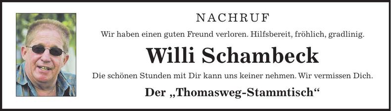 Traueranzeige Willi Schambeck