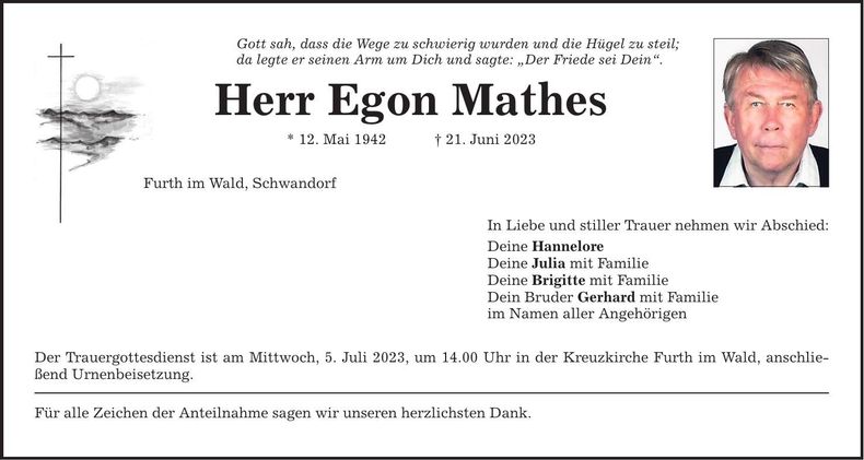 Traueranzeige Egon Mathes